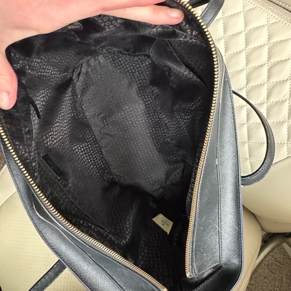 Kate Spade New York Navy Blue Nylon Tote Work Bag Zip Top Black Leather Handles - Picture 7 of 11